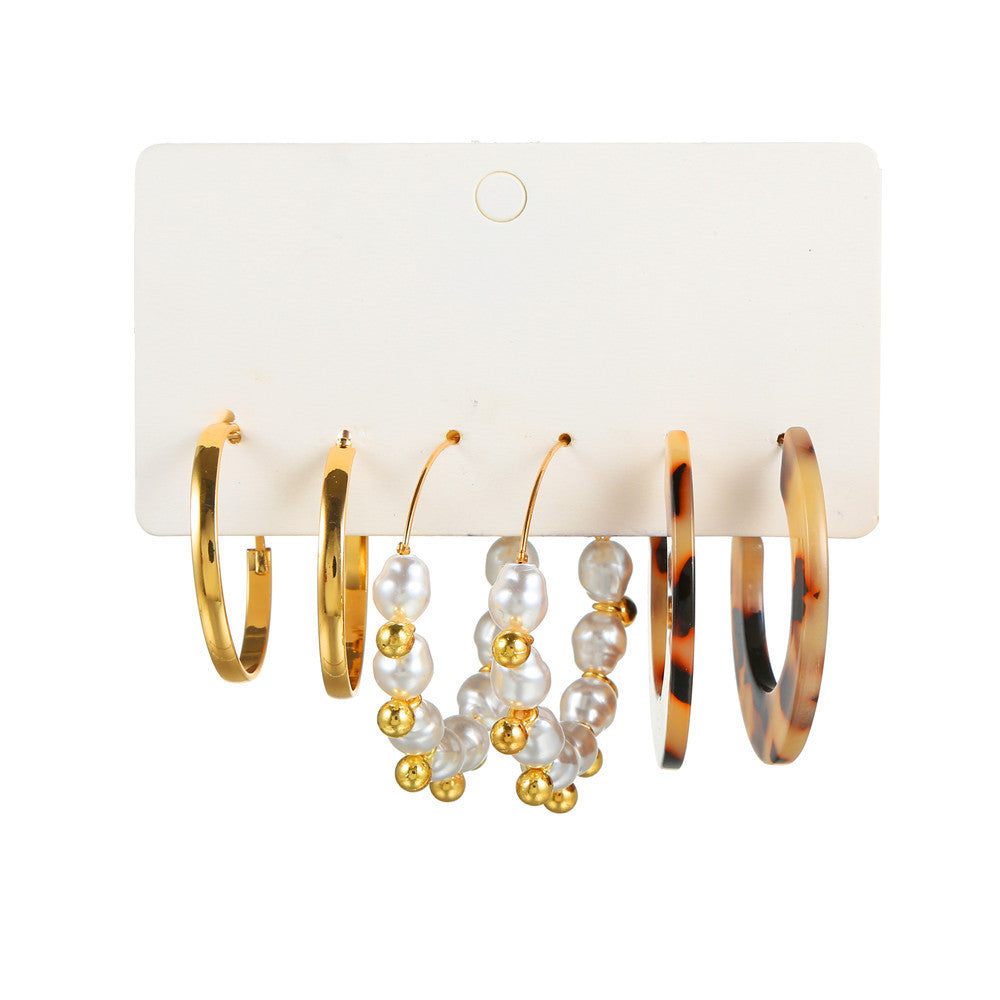 Geometric Leopard Print Acrylic and Alloy C-Shaped Hoop Earrings Set for Women