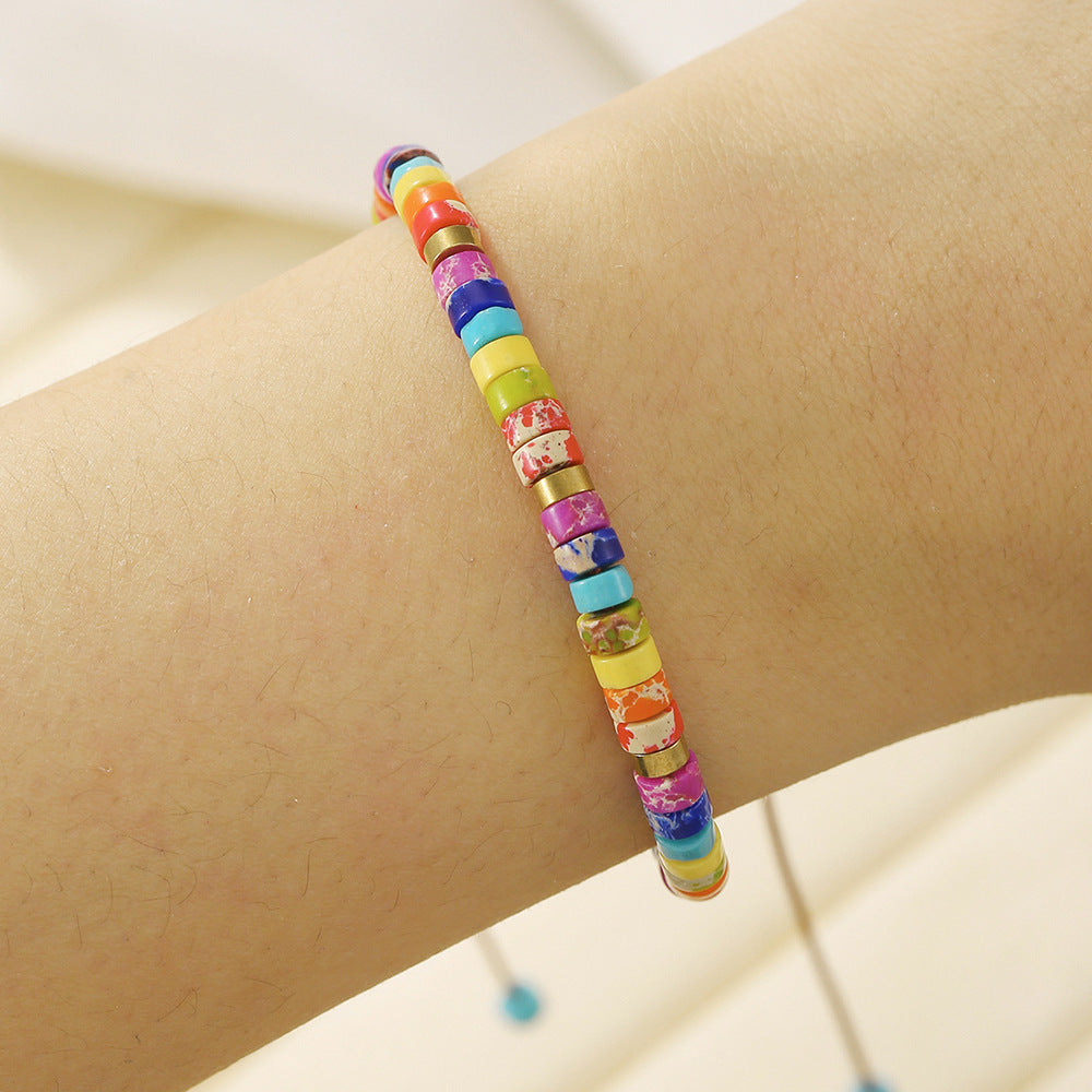 Bracciale Regolabile da Donna Minimalista Geometrico in Pietra Naturale con Perline e Finitura Artigianale