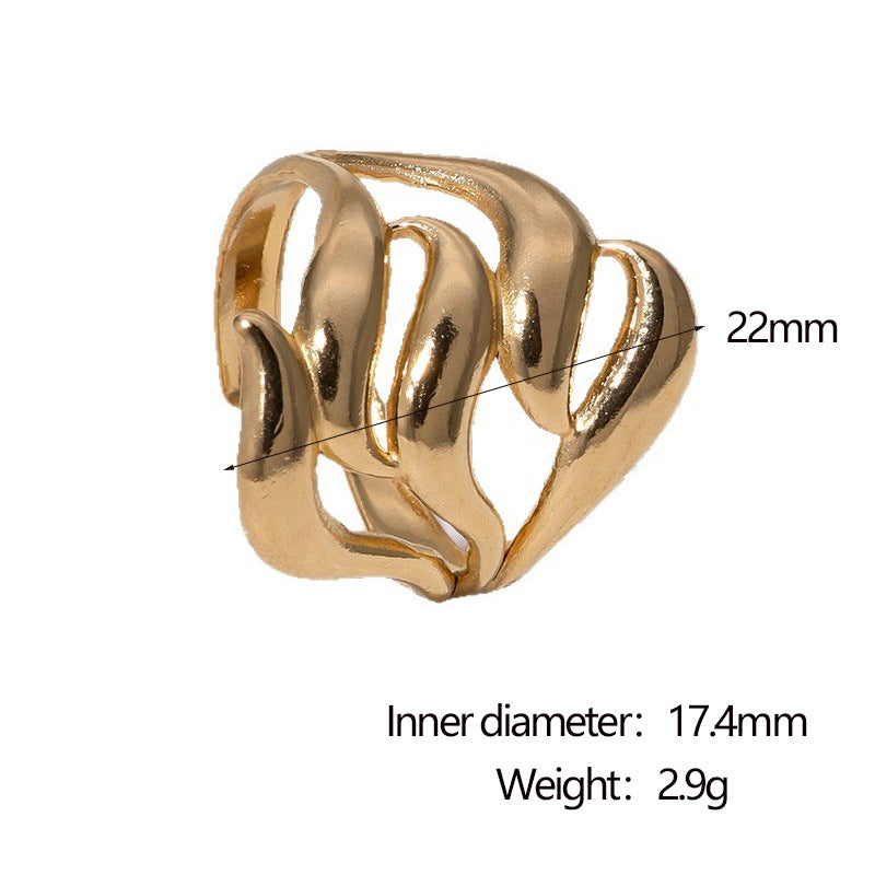 Minimalist Vintage Geometric Open Ring 18K Gold Plated Stainless Steel Jewelry for Women