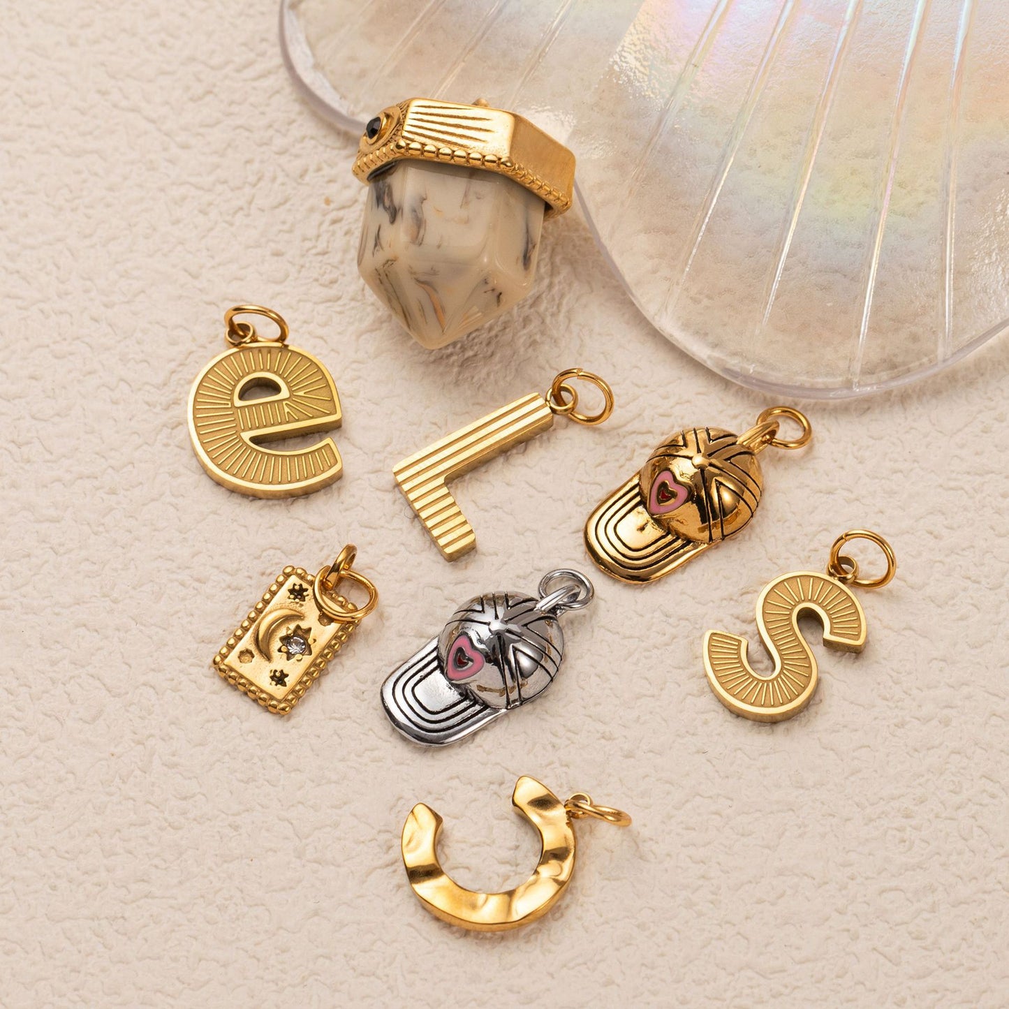Vintage 18K Gold Plated Letter Stainless Steel Charm Bar Necklace