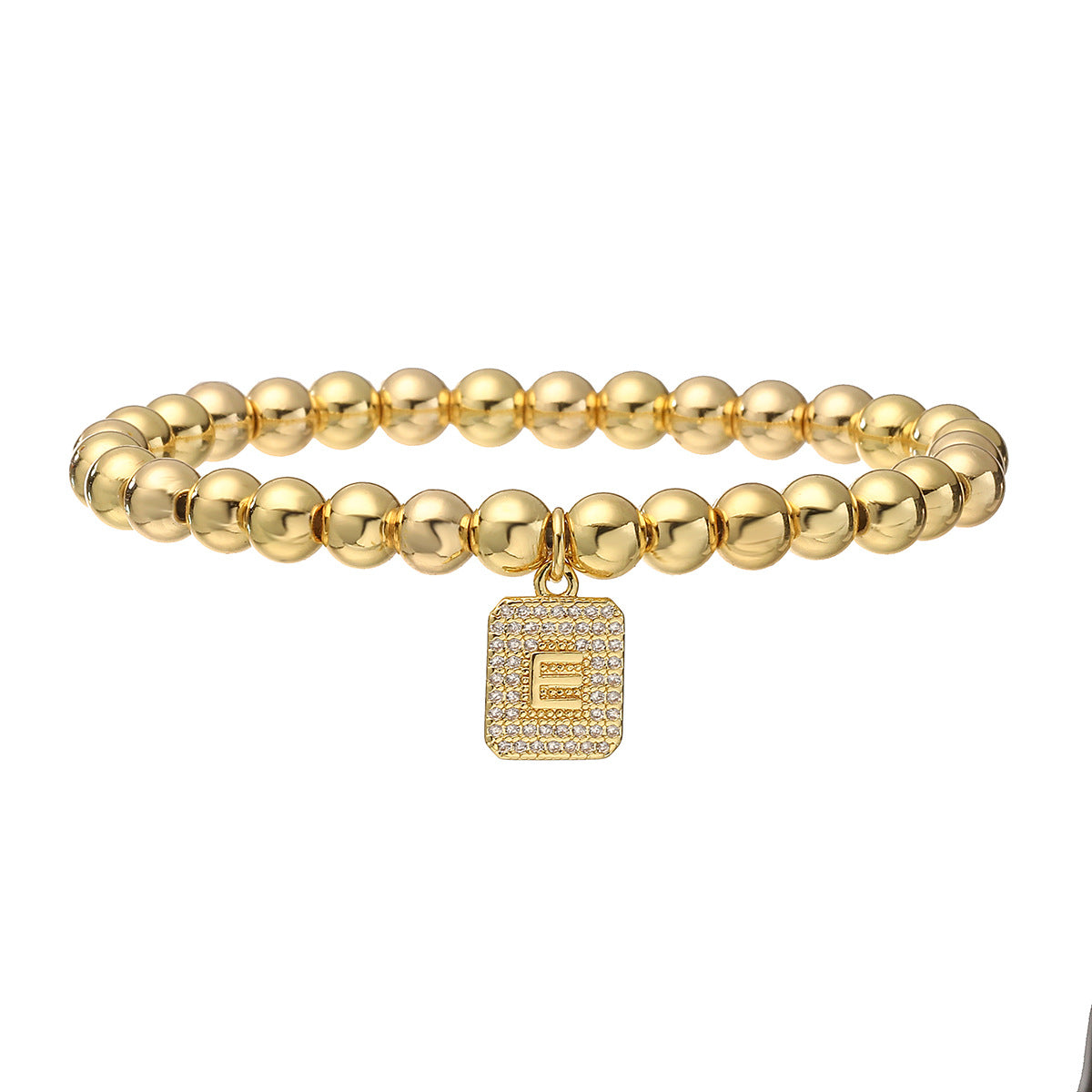 Bracciale minimalist personalizzato con ciondolo a lettera per donna, con perle in rame e placcatura in oro 18 carati