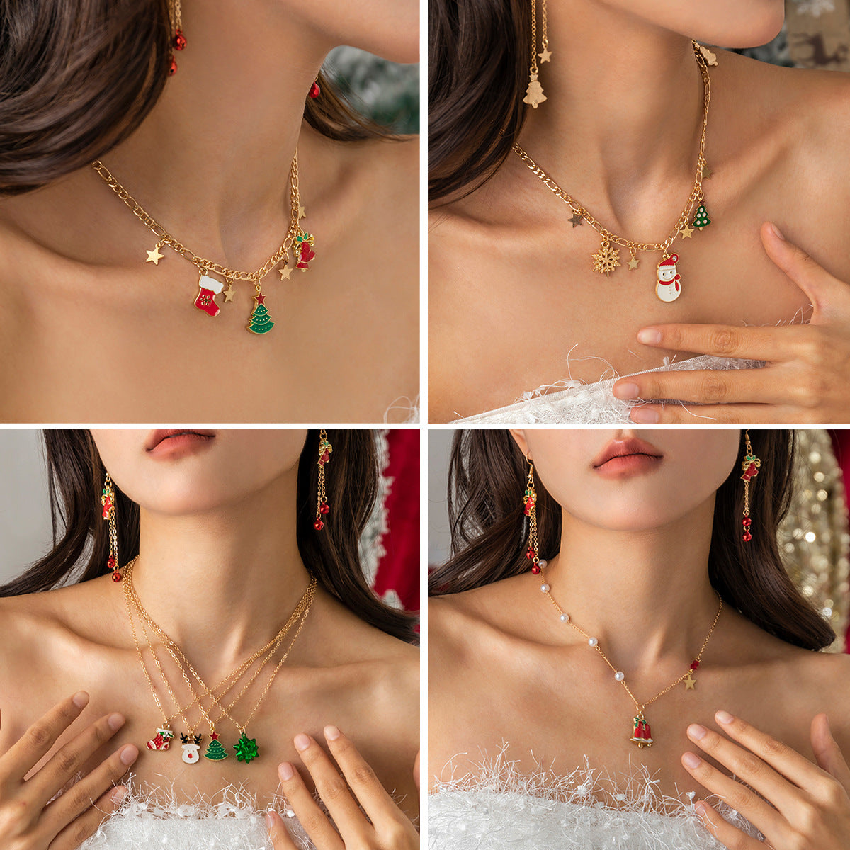 Minimalist Alloy Plated Star Pendant Necklace with Christmas Charms for Women