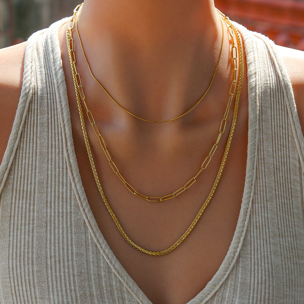 Collana da donna a catena a maglie, placcata oro, in acciaio inossidabile, a forma di U, minimalista