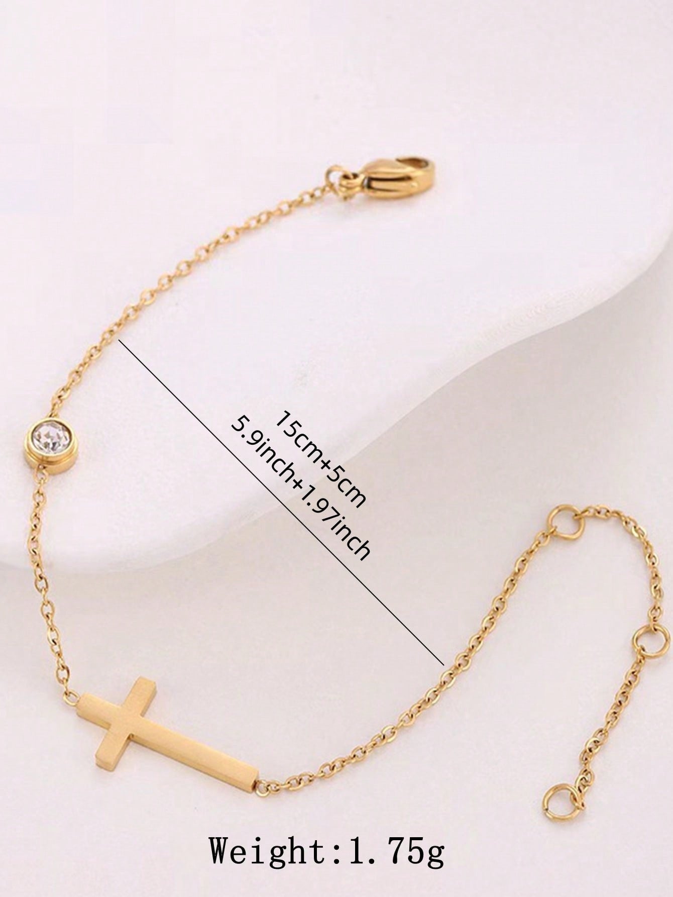 Minimalist Elegant Gold Plated Stainless Steel Cross Geometric Bracelet with Cubic Zirconia for Women