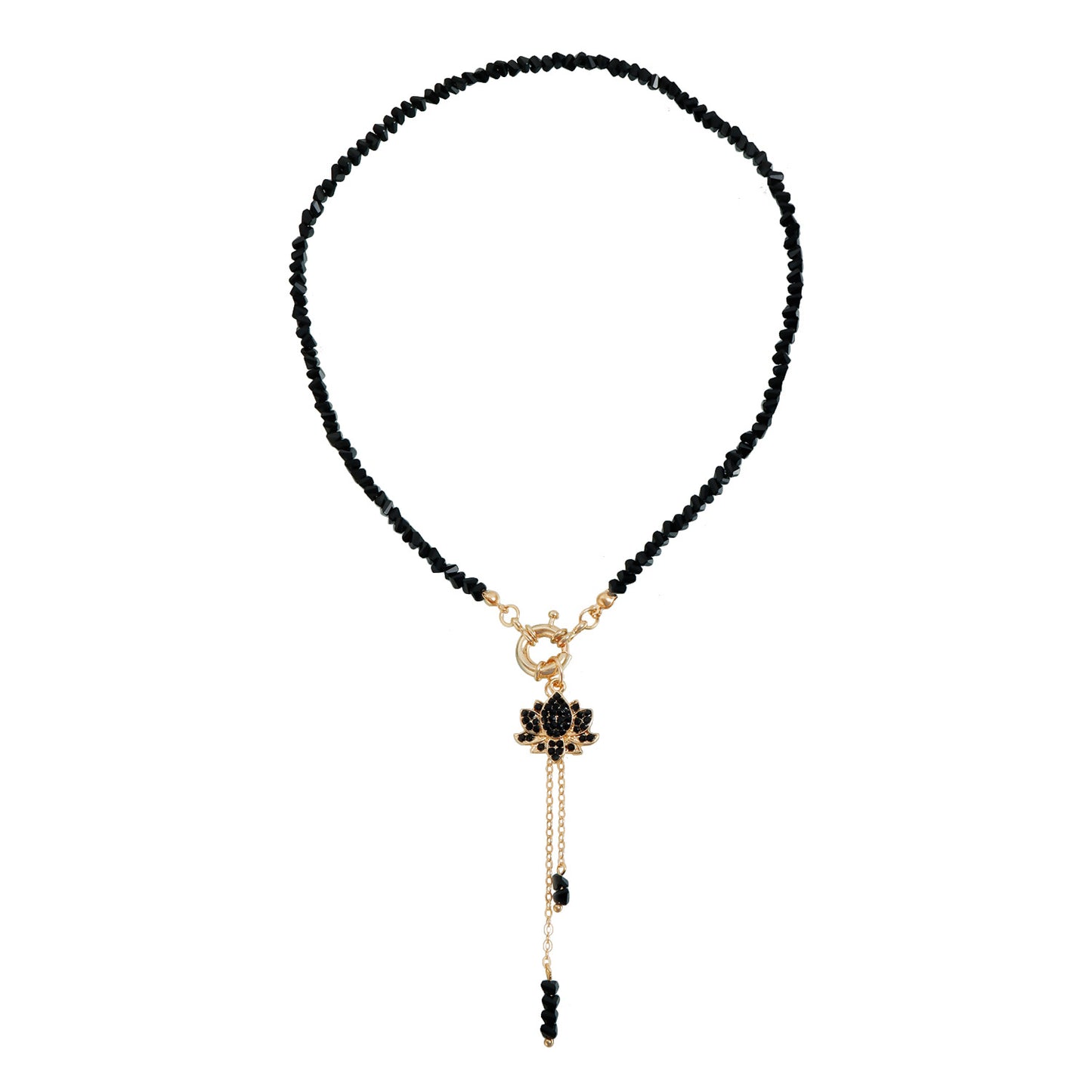 Gothic Sweet Triangle Geometric Alloy Plated Crystal Rhinestone Lotus Necklace for Women