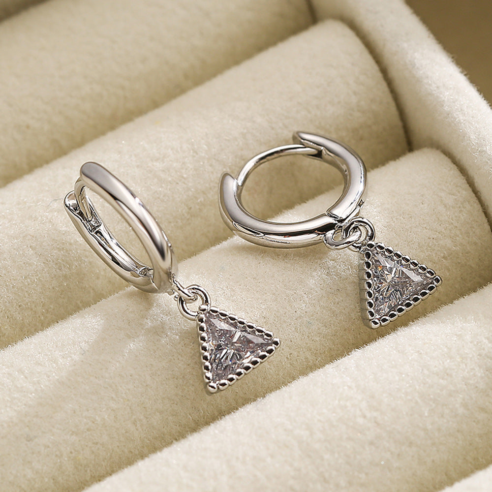 Minimalist Geometric Triangle Zircon Earrings for Women Made of Copper