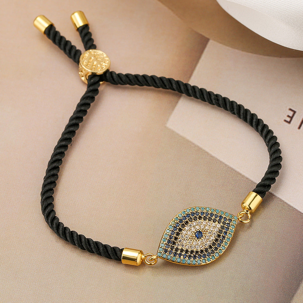 Geometric Evil Eye Bracelet for Women in Copper with Real Gold Plating and Zircon Inlay