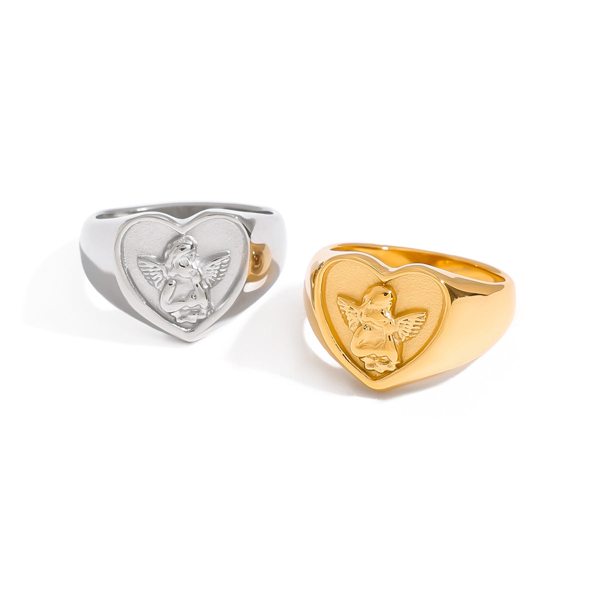 Elegant Geometric Angel Plated Titanium Steel Ring for Women