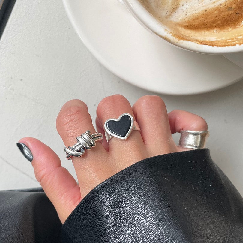 925 Sterling Silver Heart Agate Inlay Ring for Women