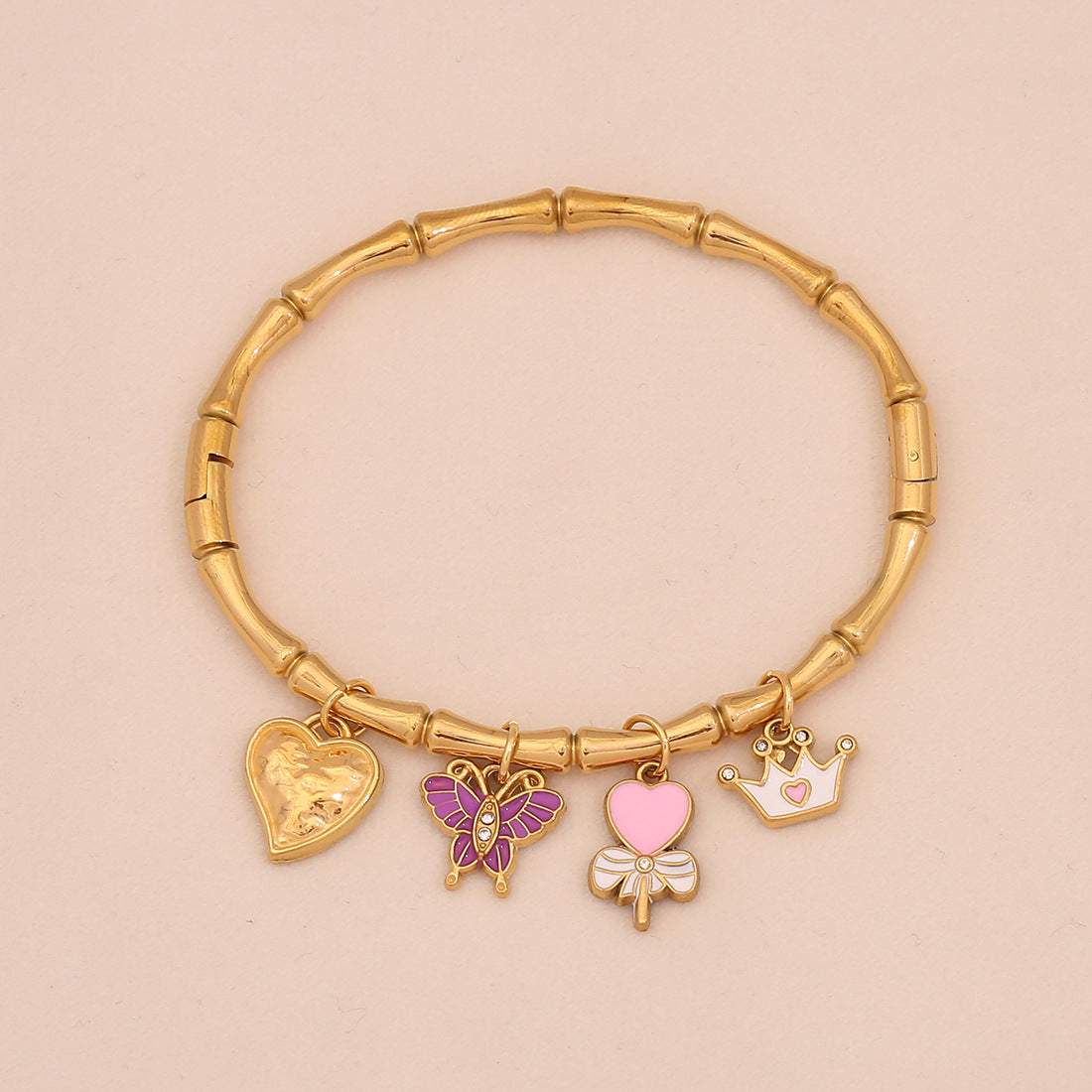 Bracciale personalizzato in acciaio inossidabile con stella marina, conchiglia e farfalla floreale, con finitura placcata
