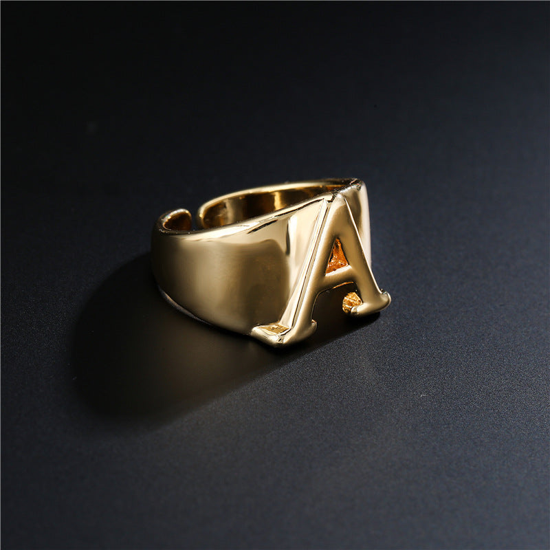 18K Gold Plated Brass Letter Ring Adjustable Open Design for Women