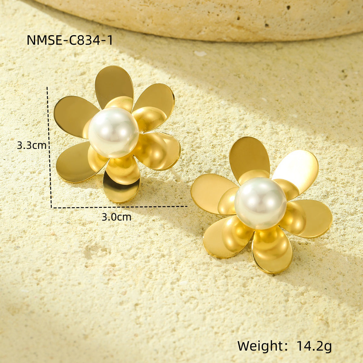 Elegantes Pendientes de Perlas de Acero Inoxidable con Forma Geométrica y Baño de Oro para Mujer