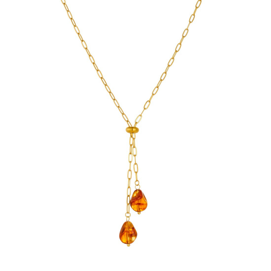 Vintage Gold Plated Stainless Steel Geometric Round Resin Pendant Necklace with Tassel for Women