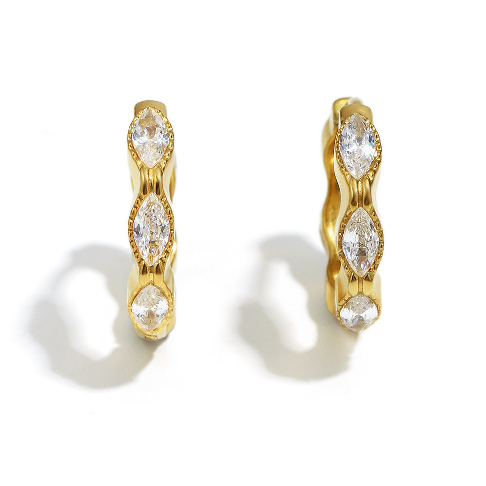 Aretes de mujer de acero inoxidable chapado en oro de 18 quilates con circonita de marquesa mini geométrica minimalista