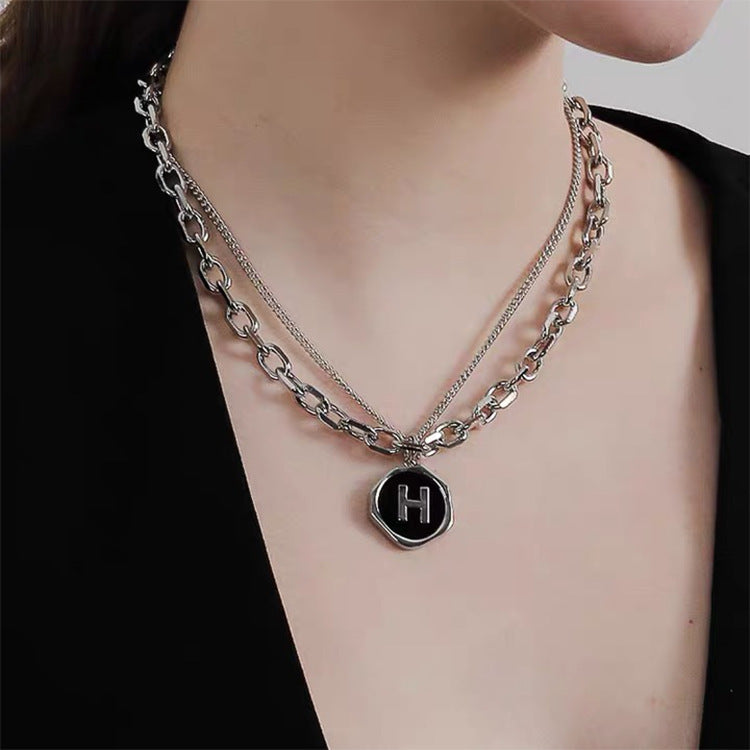 Minimalist Geometric H Letter Pendant Necklace for Women Titanium Steel Plated Clavicle Chain