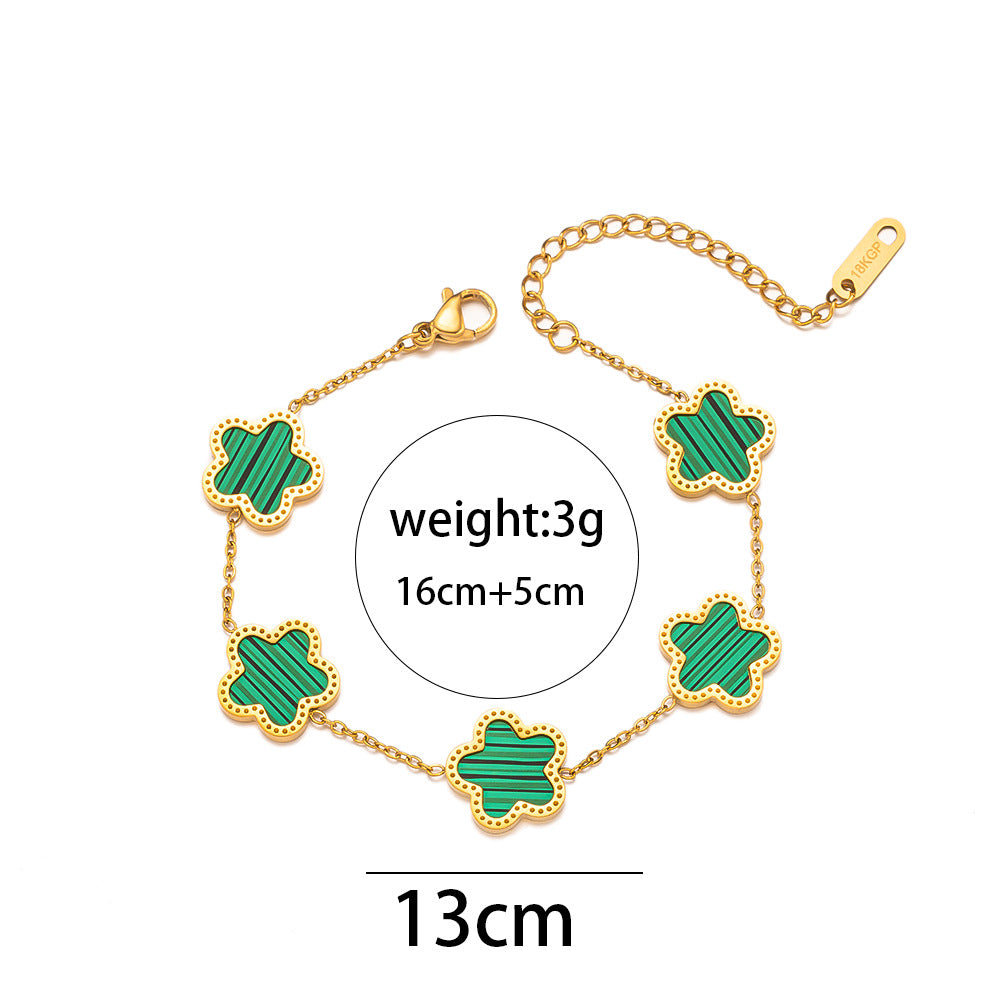 Elegante pulsera de acero inoxidable con flor de cinco pétalos y chapado en oro de 18 quilates para mujer, accesorio de lujo con diseño floral minimalista