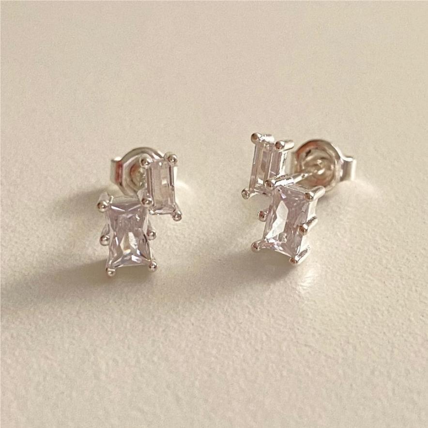 Minimalist Square Zircon Stud Earrings in 925 Sterling Silver with Plated Finish for Women