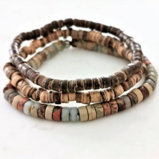 Hip-hop Geometric Wood and Natural Stone Beaded Bracelet for Men and Women