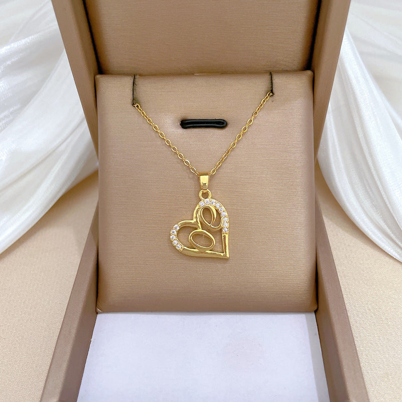Collana con Pendente a Cuore Vuoto Minimalista per Donna e Uomo in Acciaio Inossidabile con Strass su Catena Delicata