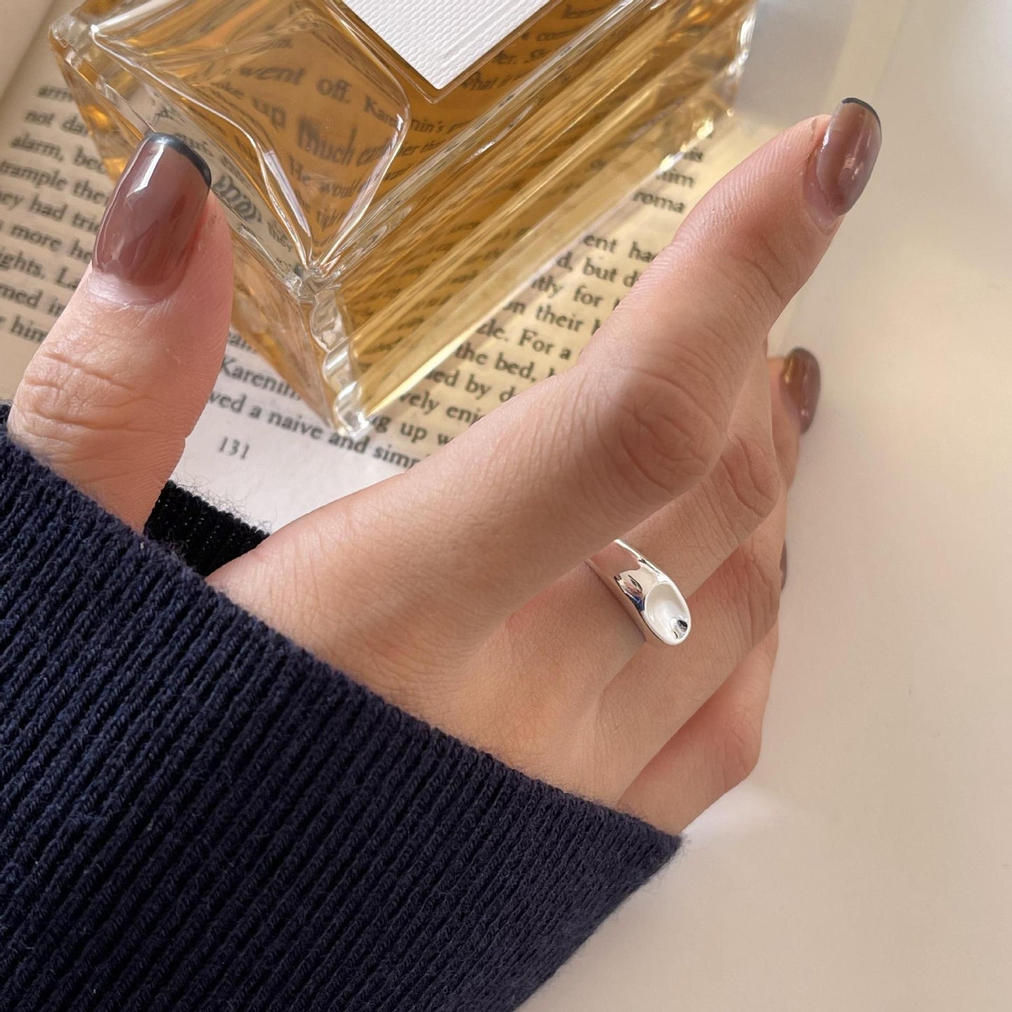 Minimalist Irregular Textured Heart-Shaped 925 Sterling Silver Ring for Women with Geometric Accent