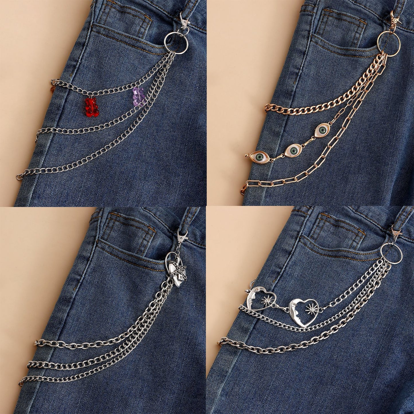 Punk Style Hollow Heart Multi-Layer Metal Waist Chain for Women