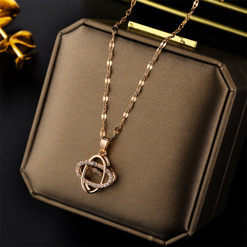 Minimalist Four-Leaf Clover Pendant Necklace in Titanium Steel with Plated Finish for Women