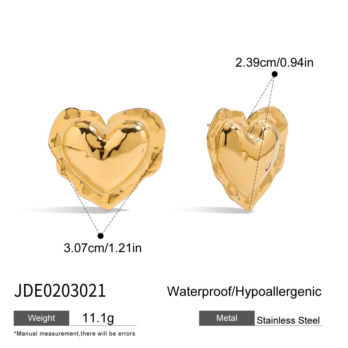 Minimalist Elegant Heart Shaped Stainless Steel and Titanium Steel Plated Stud Earrings for Women