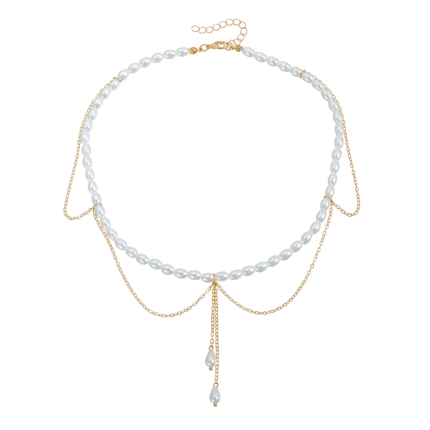Elegant Geometric Heart Alloy Plated Baroque Imitation Pearl Tassel Necklace for Women