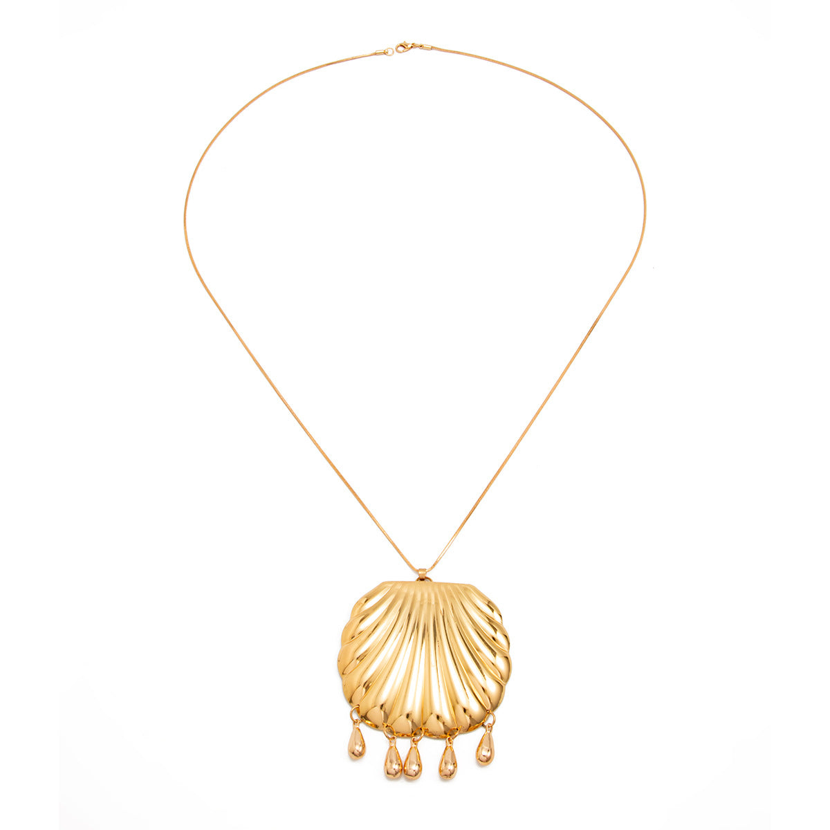 Exaggerated Plated Iron Zinc Alloy Teardrop Animal Shell Tassel Pendant Snake Chain Necklace for Women