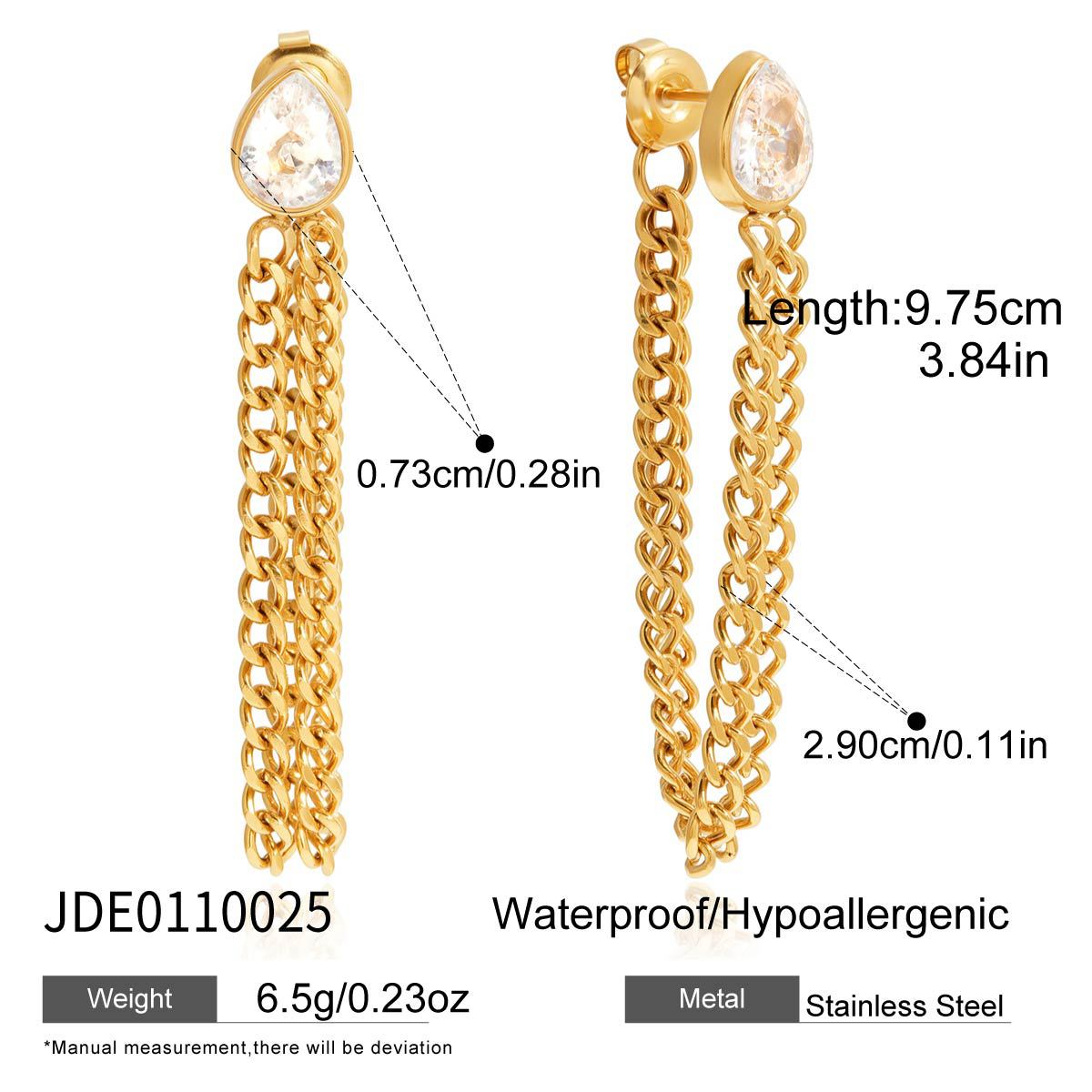 Pendientes de Acero Inoxidable Geométricos con Colgante de Borla e Incrustaciones de Circonita, Chapado en Oro al Vacío PVD, Joyería de Oreja de Moda de Lujo Ligera para Mujer