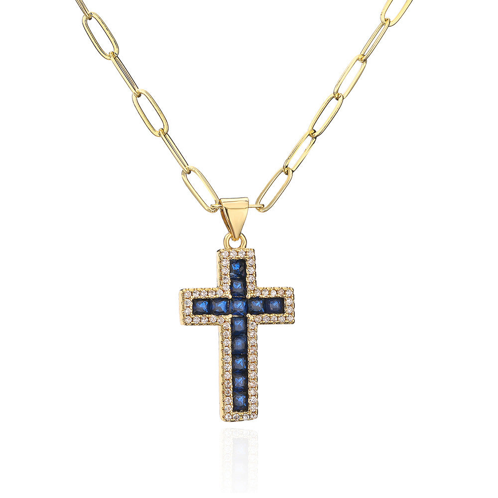 Minimalist Geometric Pendant Necklace for Women with Copper Base Plated in 18K Gold and Zircon Inlay