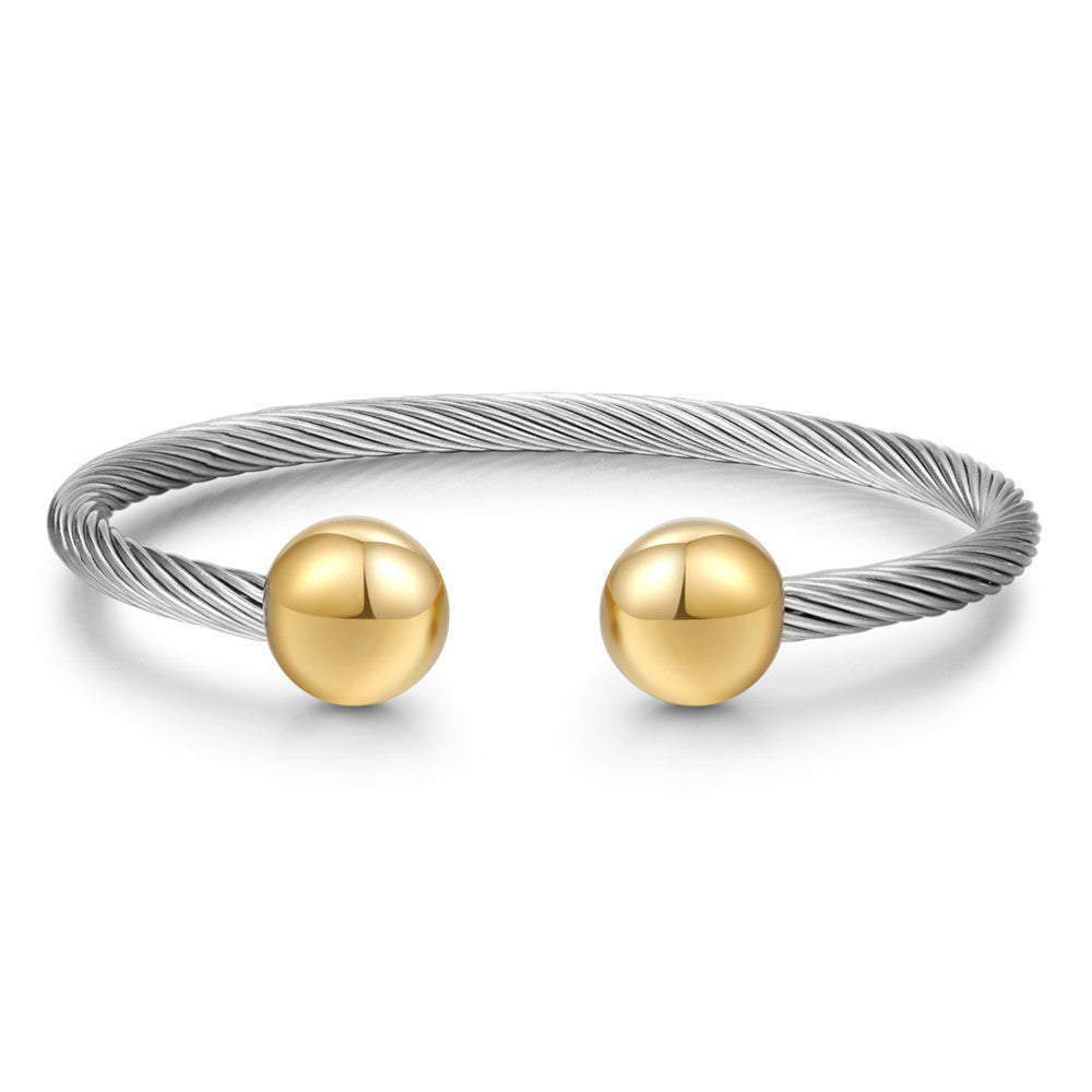 Vintage Streetwear Geometric Round Plated Stainless Steel Twisted Bracelet for Unisex