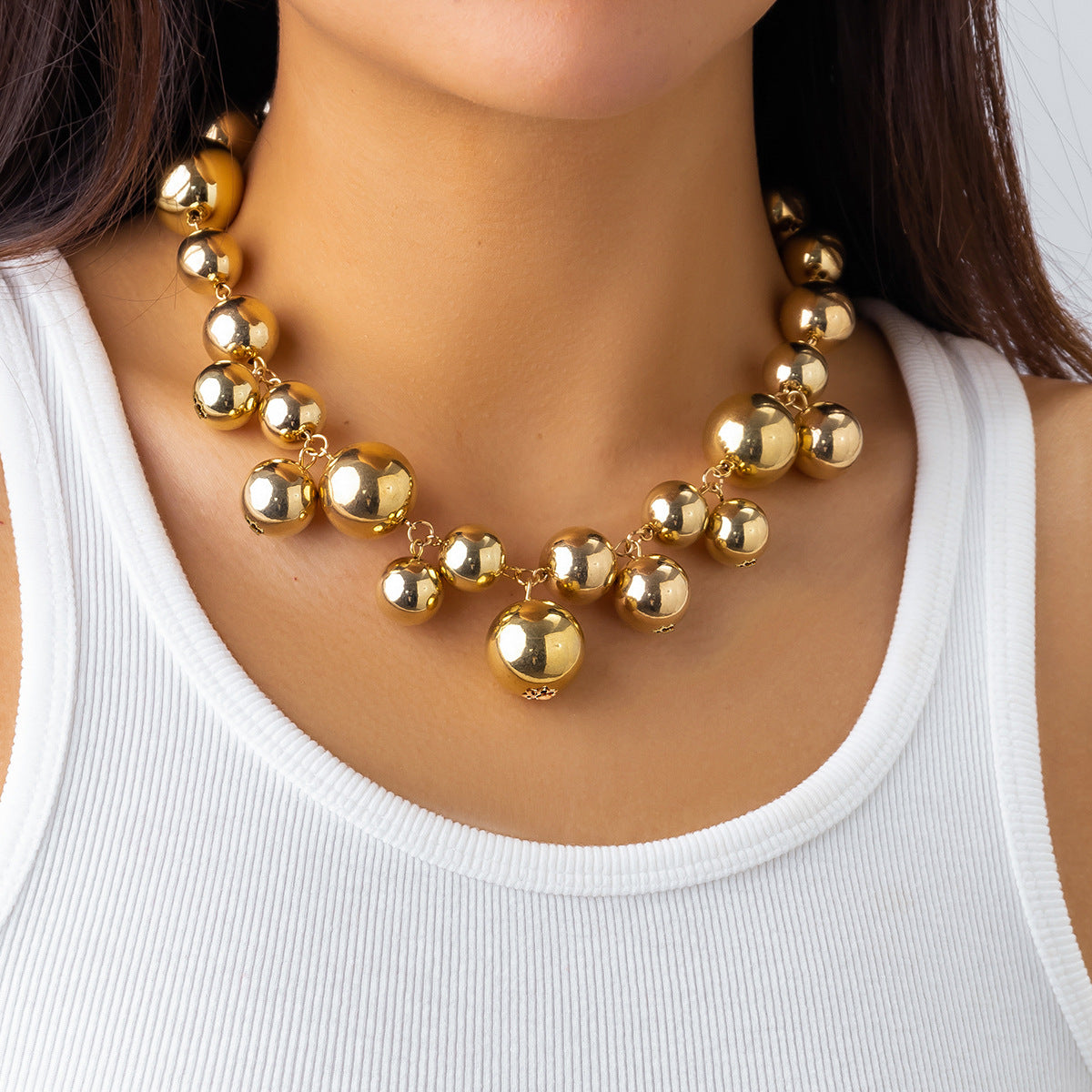 Punk Geometric Faux Pearl Plated Ball Chain Choker Necklace for Women
