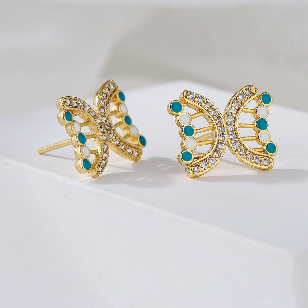 Minimalist Butterfly-Shaped Copper Earrings with 18K Gold Plating and Enamel Finish for Women