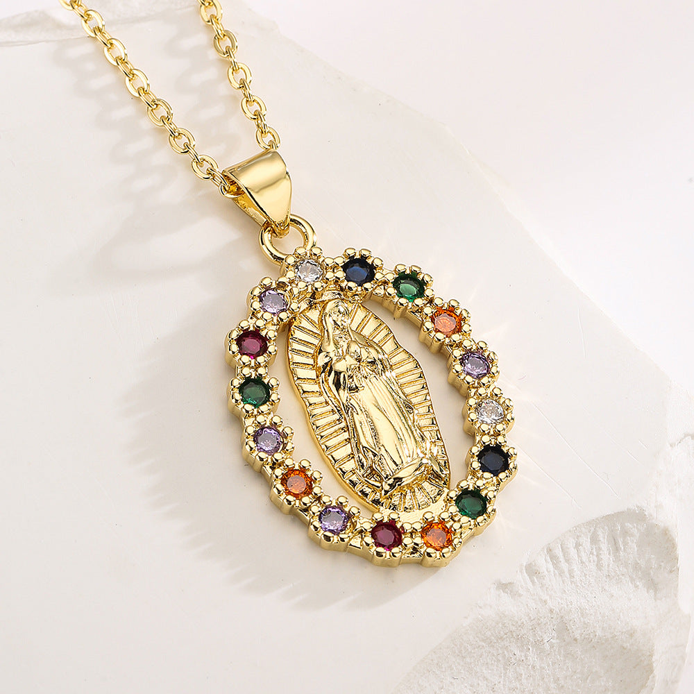 Geometric Maria Pendant Necklace in Copper with Real Gold Plating and Zirconia Accents