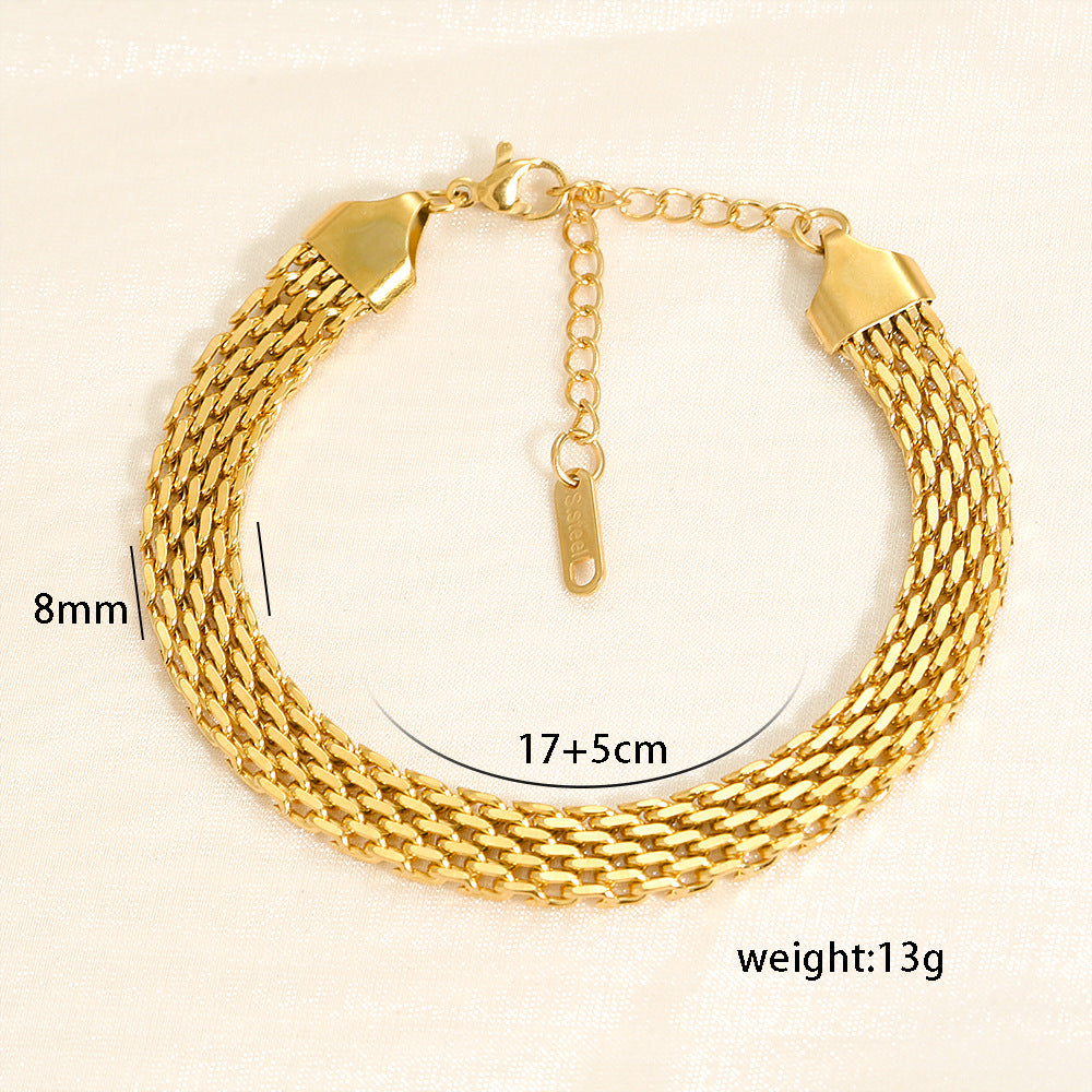 Pulsera Minimalista en V de Acero Inoxidable con Baño de Oro de Doble Fila para Hombres y Mujeres con Acentos Hip-Hop y Retro
