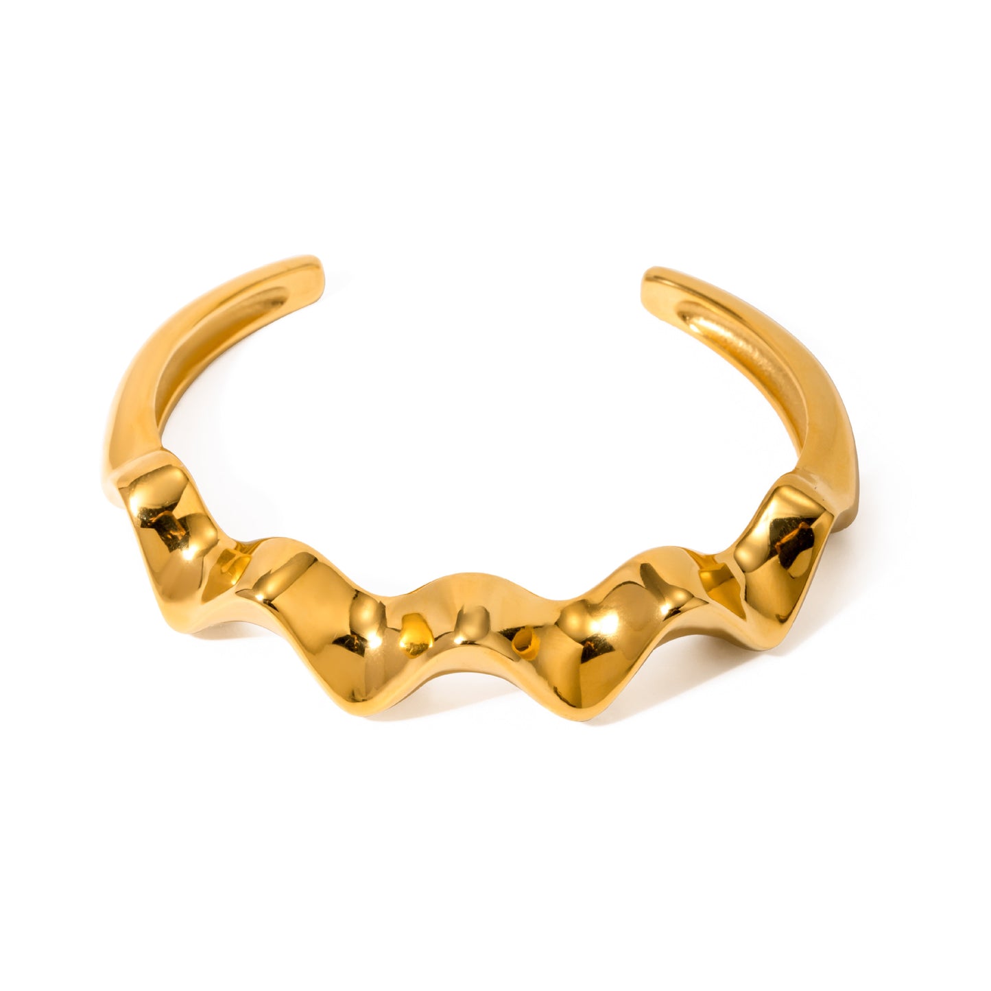 Bracciale aperto ondulato in acciaio inossidabile placcato oro 18K
