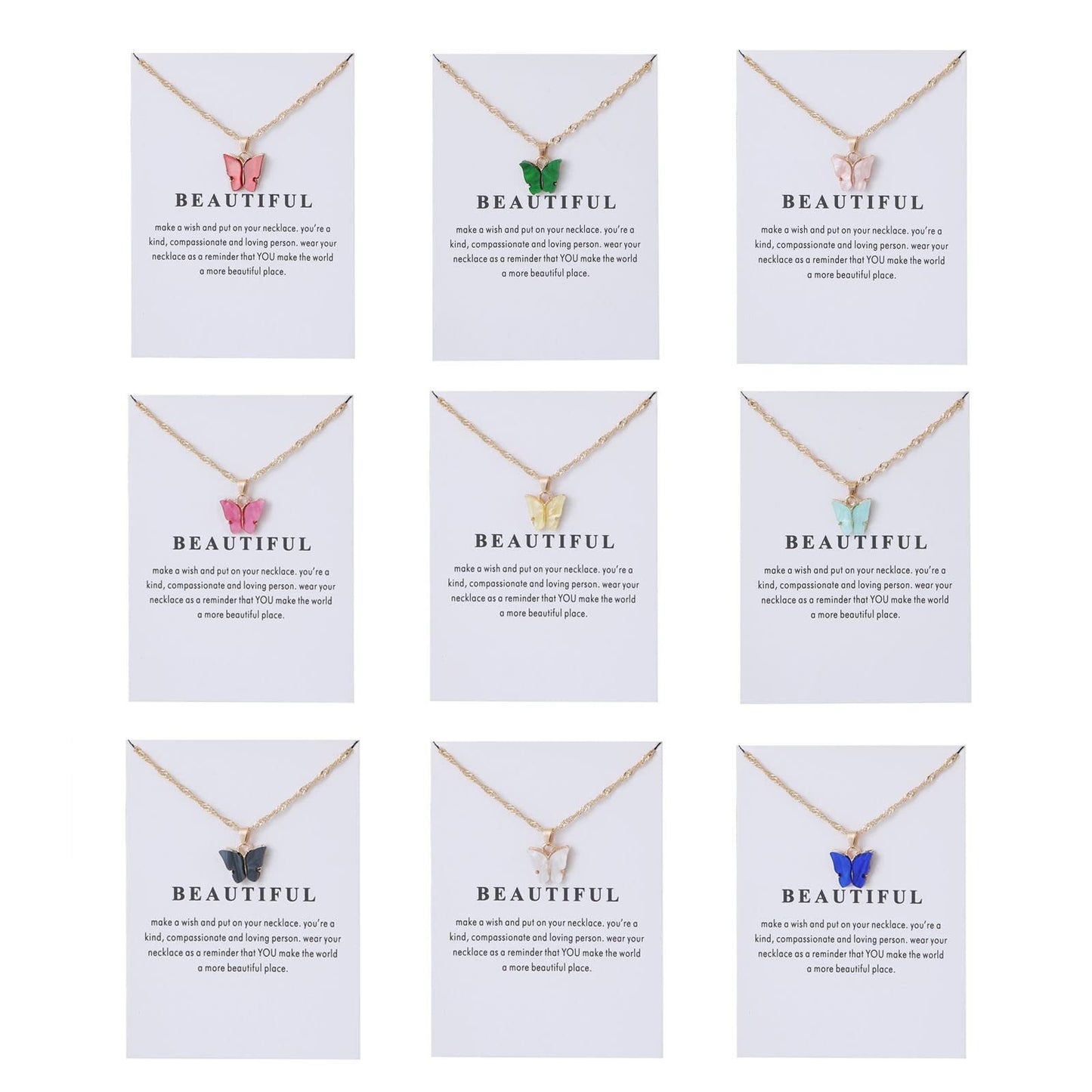 Sweet Minimalist Butterfly Acrylic Pendant Necklace for Women