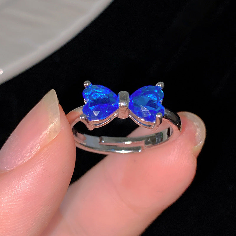 Minimalist Sweet Colorful Crown Flower Bow Teardrop Brass Ring with Cubic Zirconia Inlay for Women