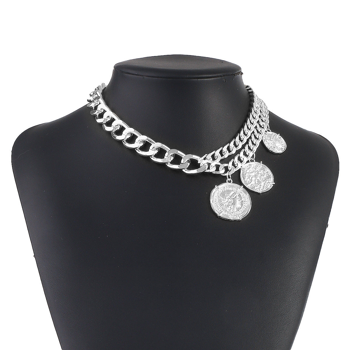 Collar de dije redondo geométrico dulce y atrevido de aleación con acabado chapado para mujer