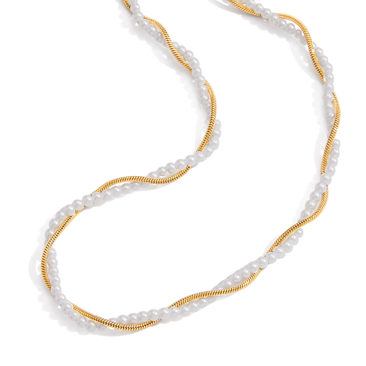 Collar de Acero Inoxidable con Colgante Geométrico de Acero Titanio y Acentos de Perlas Simuladas, Cadena Electrochapada para Mujer