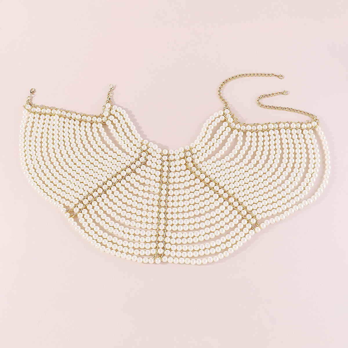 Catena per il corpo geometrica in stile vintage con intarsio di perle sintetiche da donna
