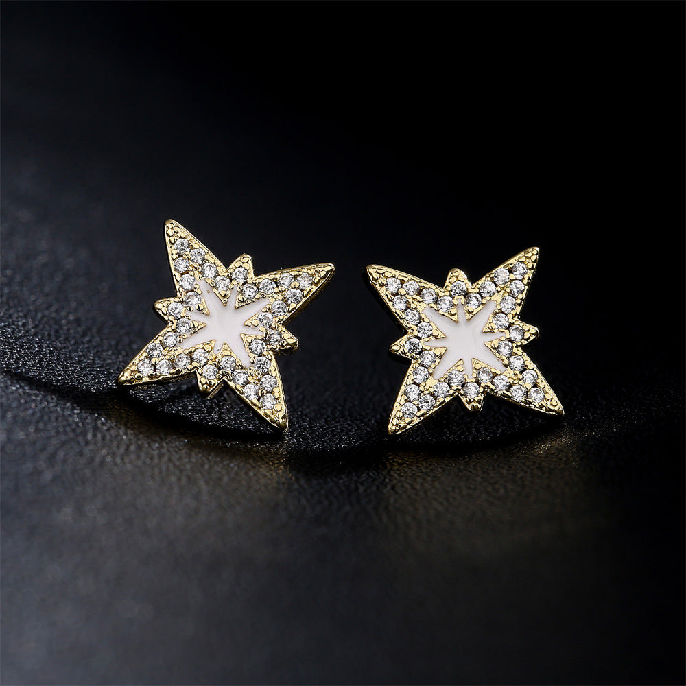 Orecchini da donna geometrici moderni e minimalisti in rame placcato oro 18K con accenti di zirconi
