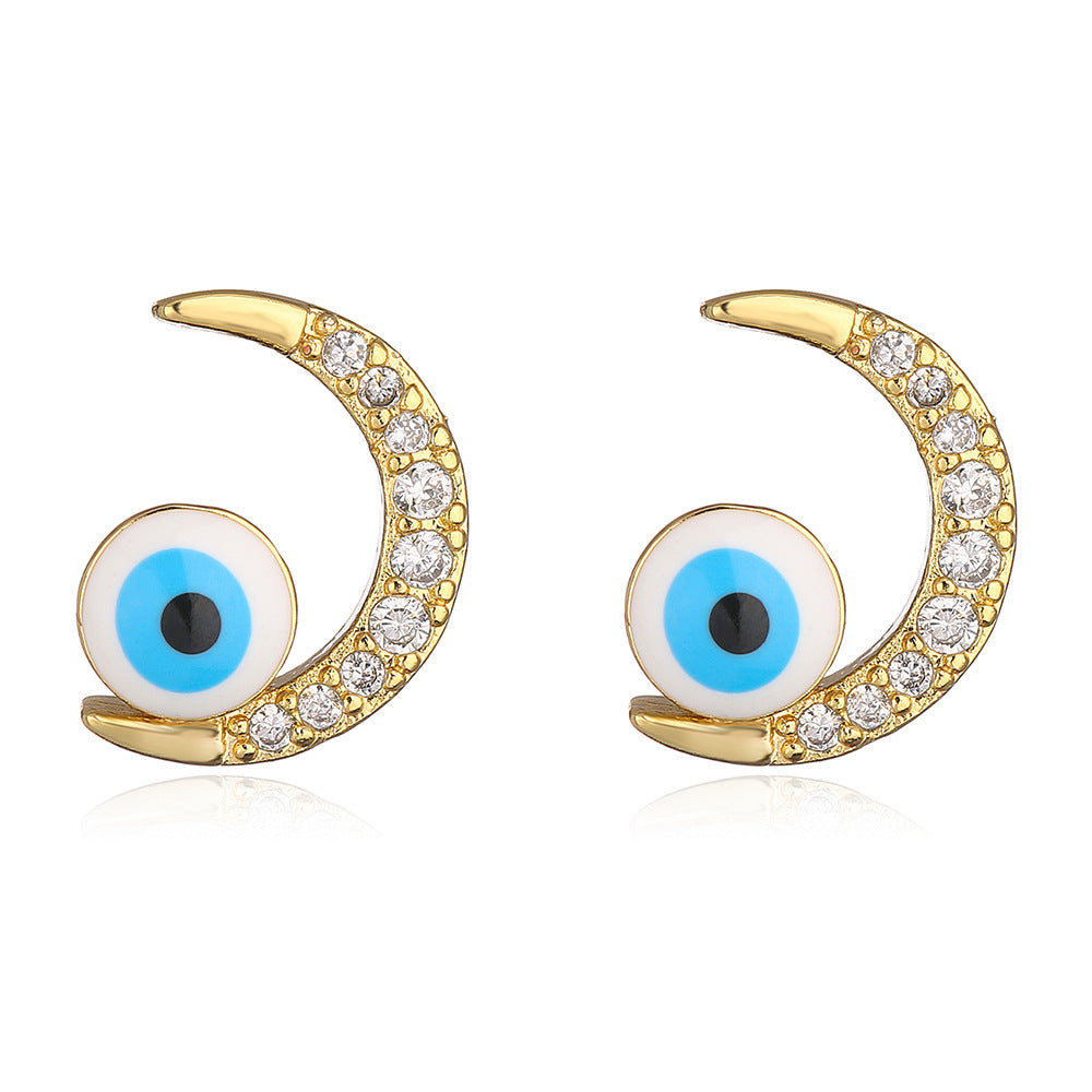 Cute Irregular Geometric Blue-Eye Stud Earrings for Women in Copper with INS-Inspired and Unique Personality Style