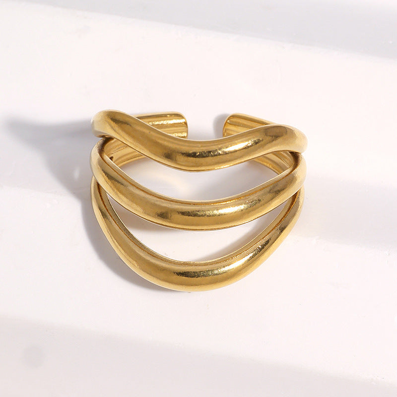 Minimalist Geometric Gold Plated Stainless Steel Ring for Women