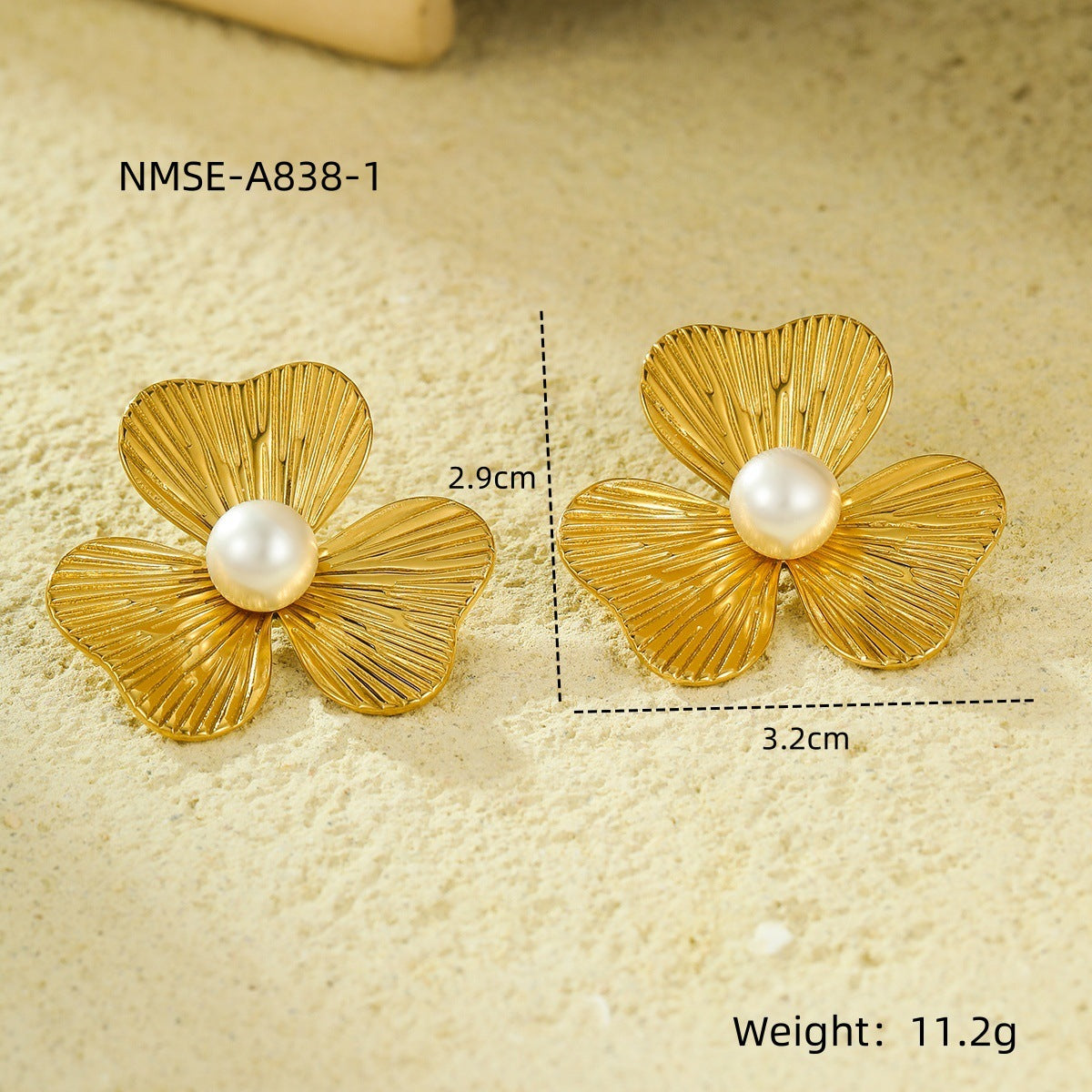 Elegantes Pendientes de Perlas de Acero Inoxidable con Forma Geométrica y Baño de Oro para Mujer