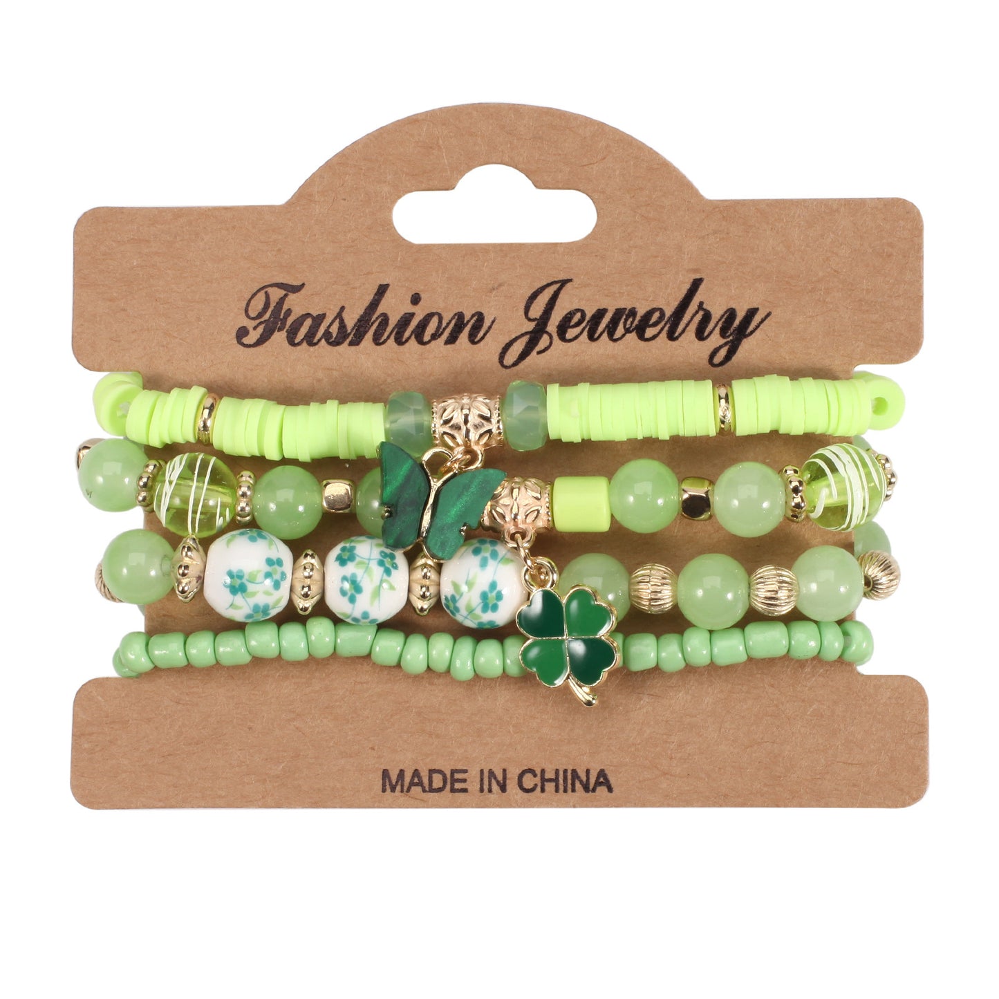 Unisex St. Patrick's Day Clover Leaf Crystal Stretch Bracelet
