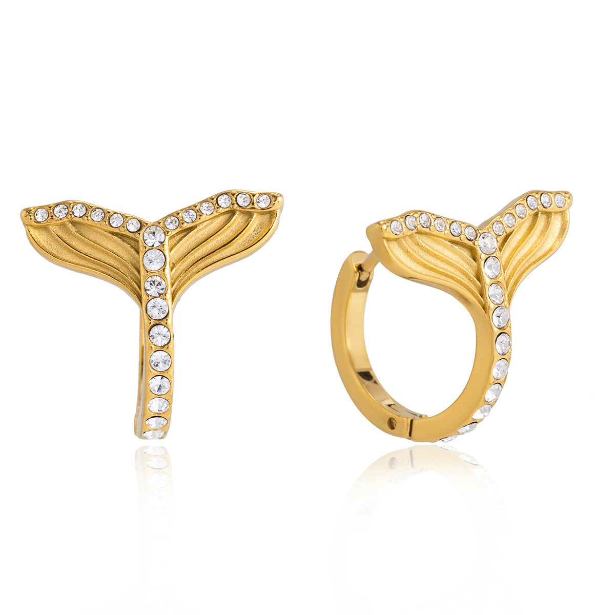 Elegant Geometric Stainless Steel Plated Rhinestone Fish Tail Hoop Earrings for Women