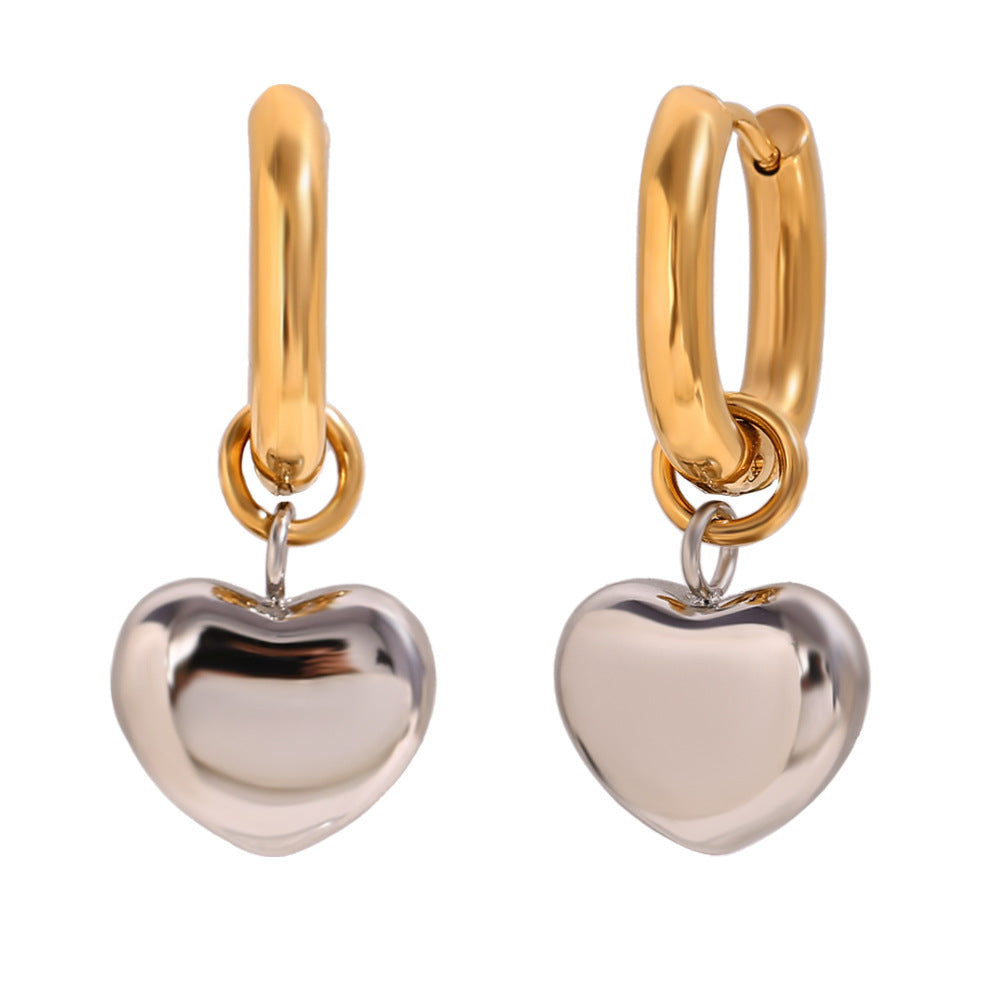 Fashionable Minimalist Heart-Shaped Stainless Steel Earrings with 18K Gold Plating for Women
