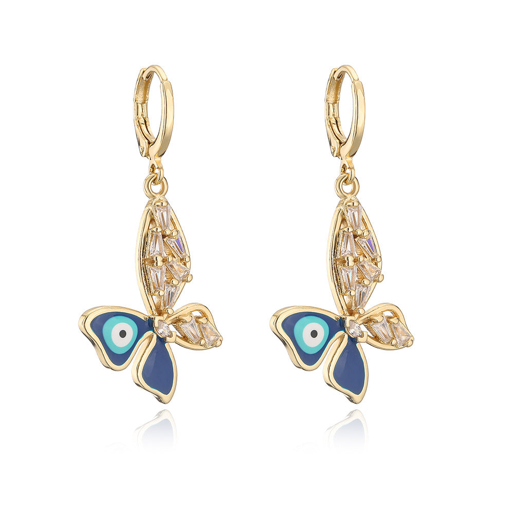 Orecchini in rame a farfalla geometrica trendy con placcatura in oro 18K e zircone smaltato